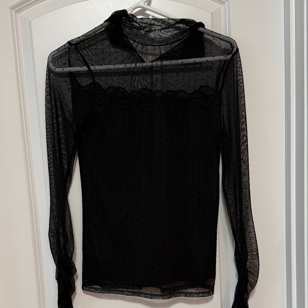 Laundry By Shelli Segal Black Sheer Lace Blouse